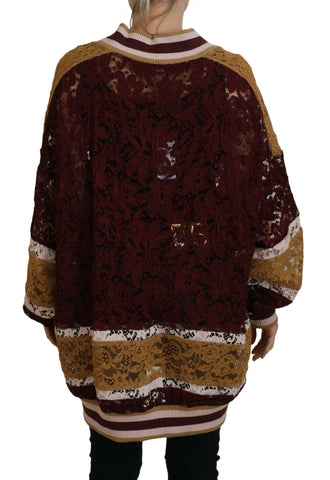 Multicolor lace V-neck pullover sweater by Dolce & Gabbana, featuring intricate lace details and a stylish fit.