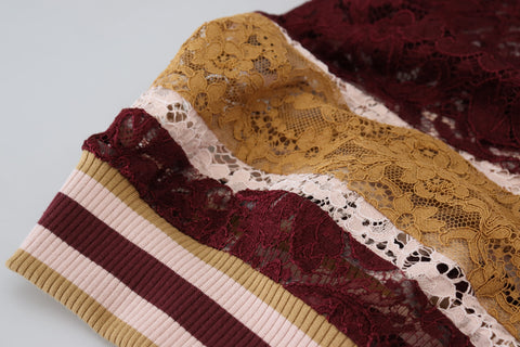 Multicolor lace V-neck pullover sweater by Dolce & Gabbana, featuring intricate lace details and a vibrant multicolored design.