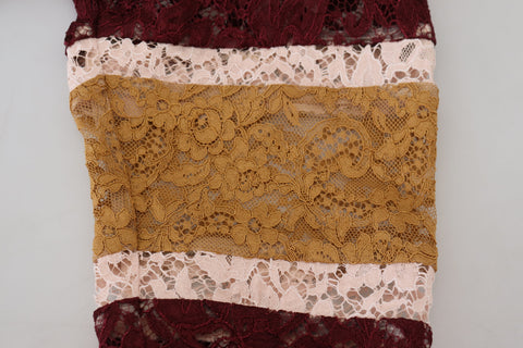 Multicolor lace V-neck Dolce & Gabbana pullover sweater featuring intricate lace details and a stylish V-neck design.
