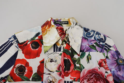 Multicolor floral cotton blouse top with a collar from Dolce & Gabbana, featuring vibrant flower patterns and a tailored fit.