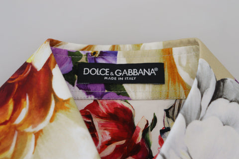 Multicolor floral cotton blouse with collar from Dolce & Gabbana, featuring vibrant flower patterns and a classic fit.
