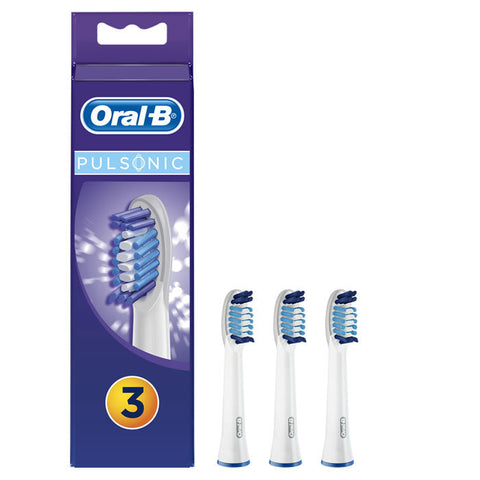 Oral-B Pulsonic replacement brush heads by Jag Couture London - New York, with three replacement toothbrush heads in the image.