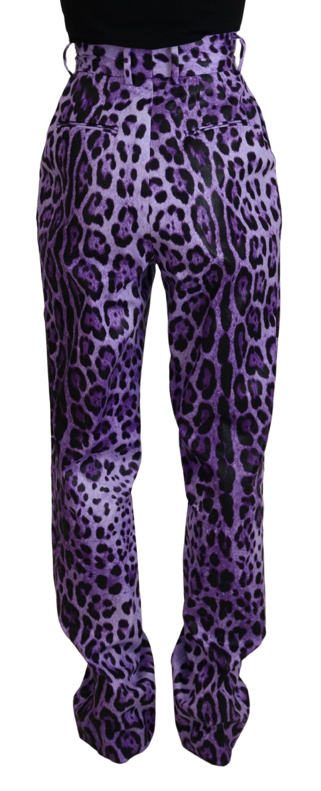 Purple leopard print high waist pants by Dolce & Gabbana, featuring a sleek fit and bold animal print design.