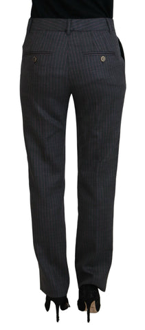 Gray striped wool tapered women's pants by Dolce & Gabbana, featuring a high waist and tailored fit.