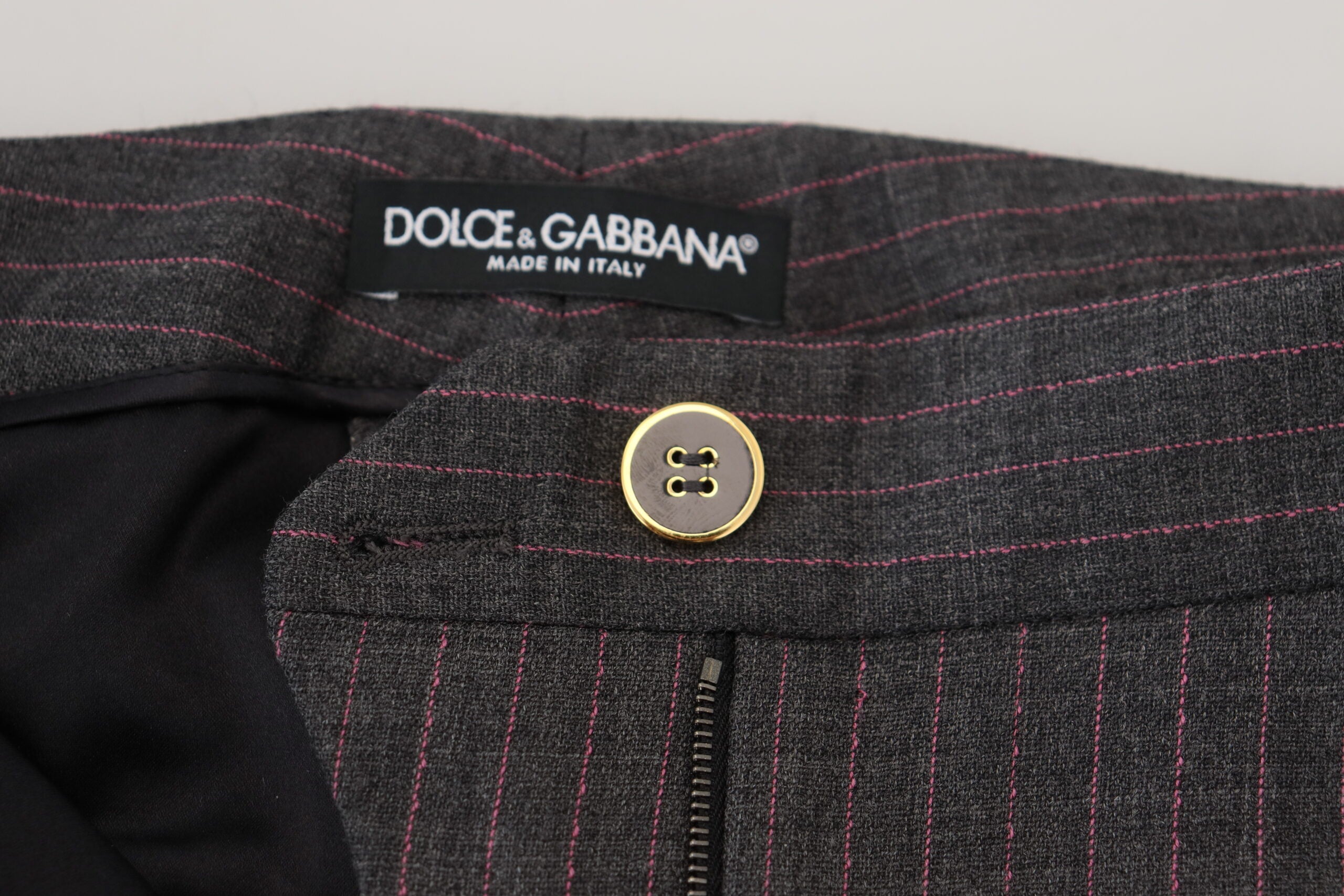 Gray striped wool tapered women pants by Dolce & Gabbana, featuring a tailored fit and classic design.
