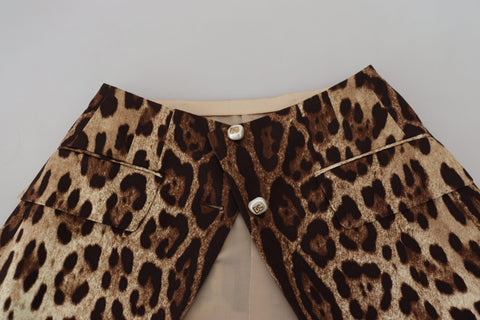 Brown leopard print wool A-line mini skirt by Dolce & Gabbana, featuring a stylish and fitted silhouette with a leopard pattern.