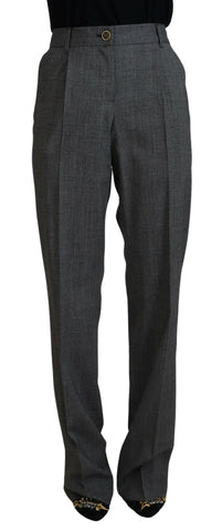 Gray high-waist wool pants for women by Dolce & Gabbana, front view showing tailored fit and smooth fabric.