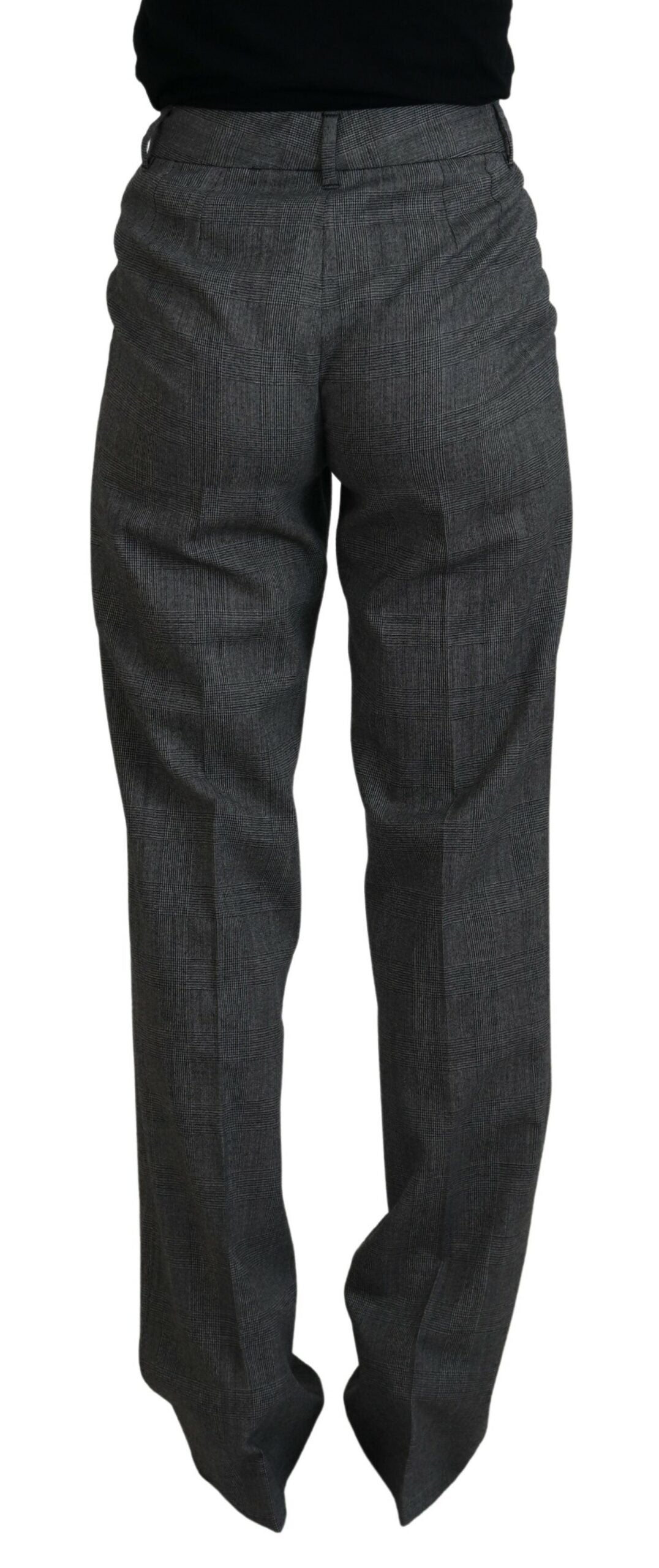 Gray high waist wool pants for women by Dolce & Gabbana, shown on a model, featuring a tailored fit and classic design.