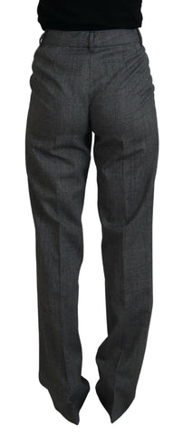 Gray high waist wool pants for women by Dolce & Gabbana, shown on a model, featuring a tailored fit and classic design.