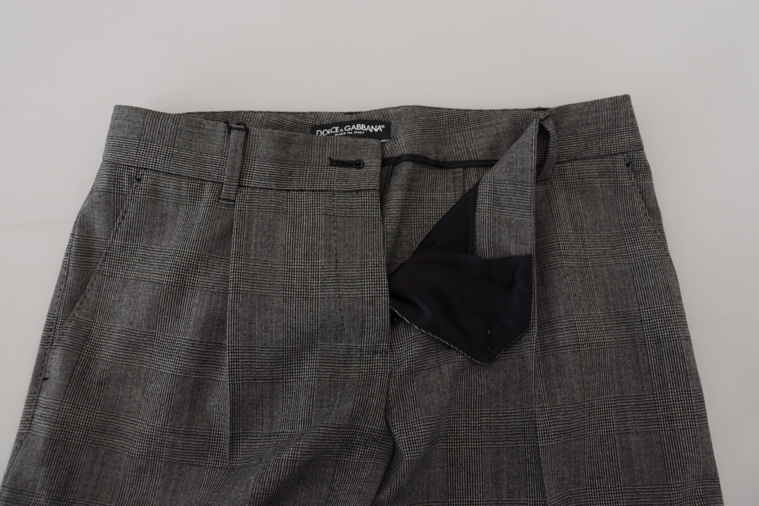 Gray high waist wool pants for women by Dolce & Gabbana, featuring a tailored fit and classic design.