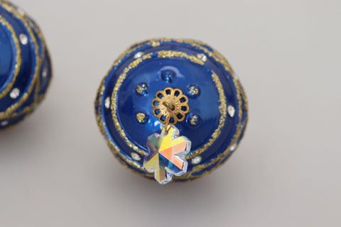 Gold brass and blue dangle crystal clip-on earrings with ball design by Dolce & Gabbana
