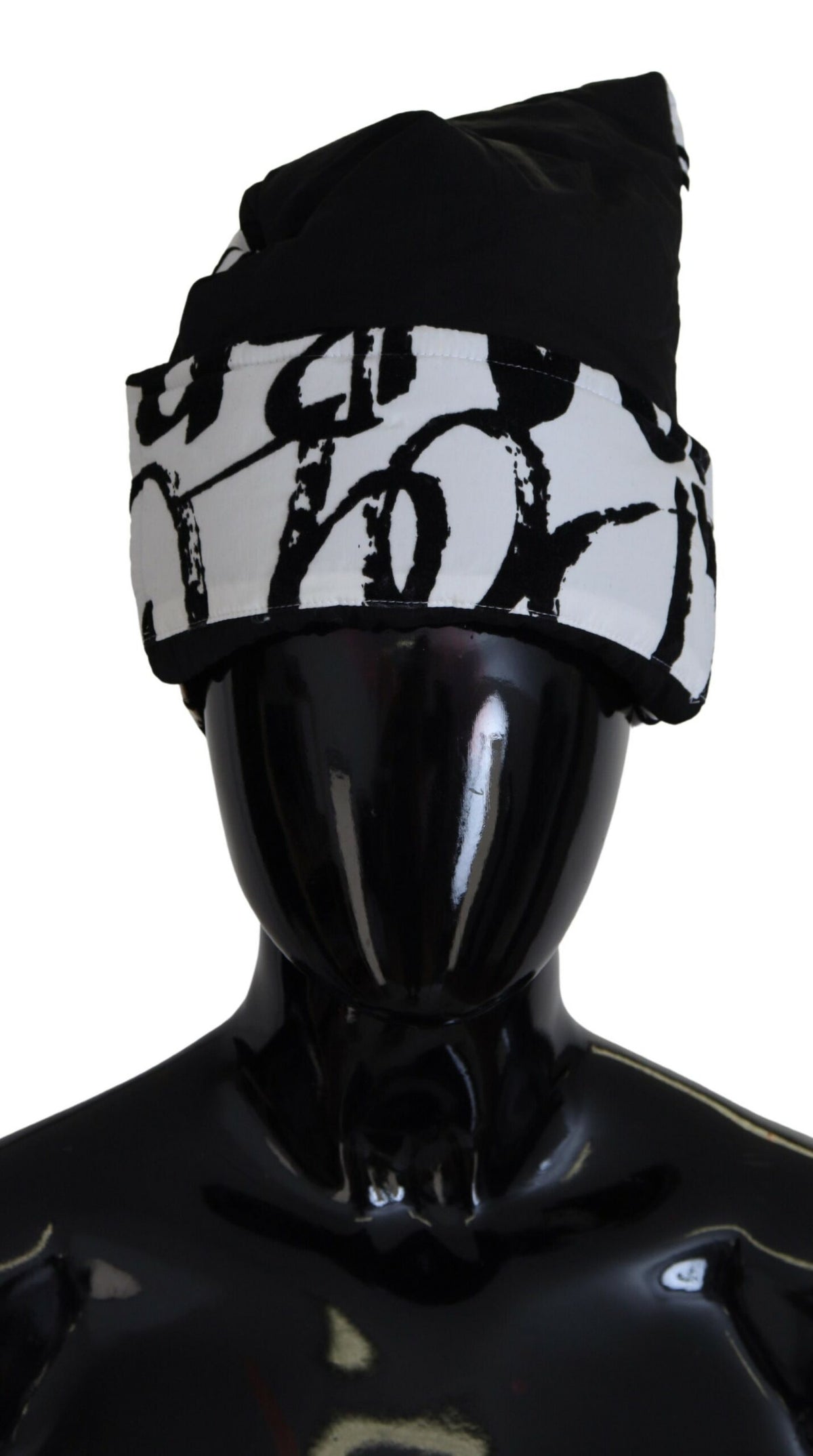 White printed nylon women's winter beanie hat by Dolce & Gabbana, featuring a stylish design and snug fit.