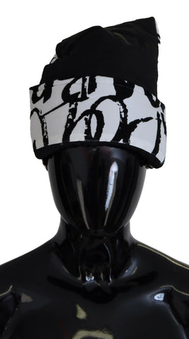 White printed nylon women's winter beanie hat by Dolce & Gabbana, featuring a stylish design and snug fit.