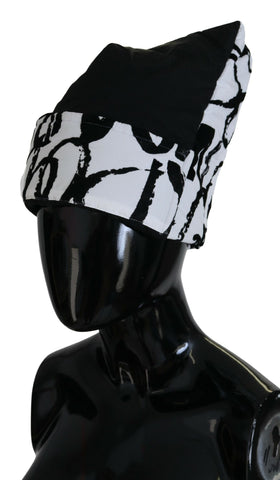 White printed nylon women’s winter beanie cap hat by Dolce & Gabbana, featuring a stylish design and snug fit.