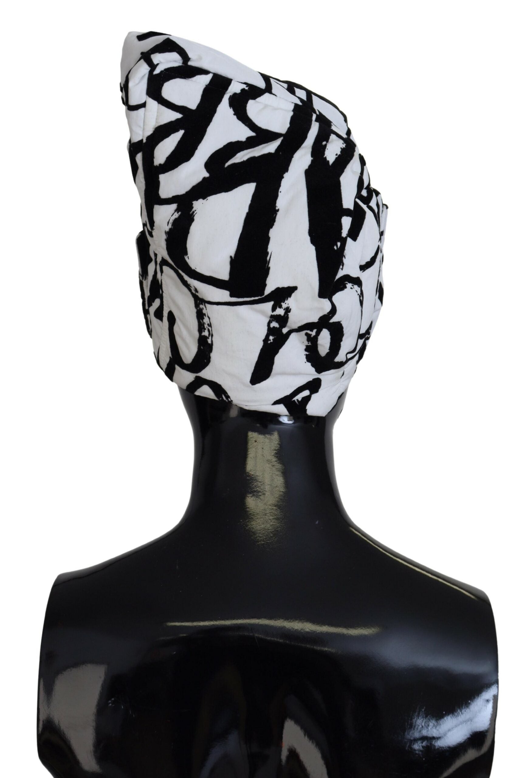 White printed nylon women’s winter beanie cap hat by Dolce & Gabbana, featuring a stylish design and snug fit.