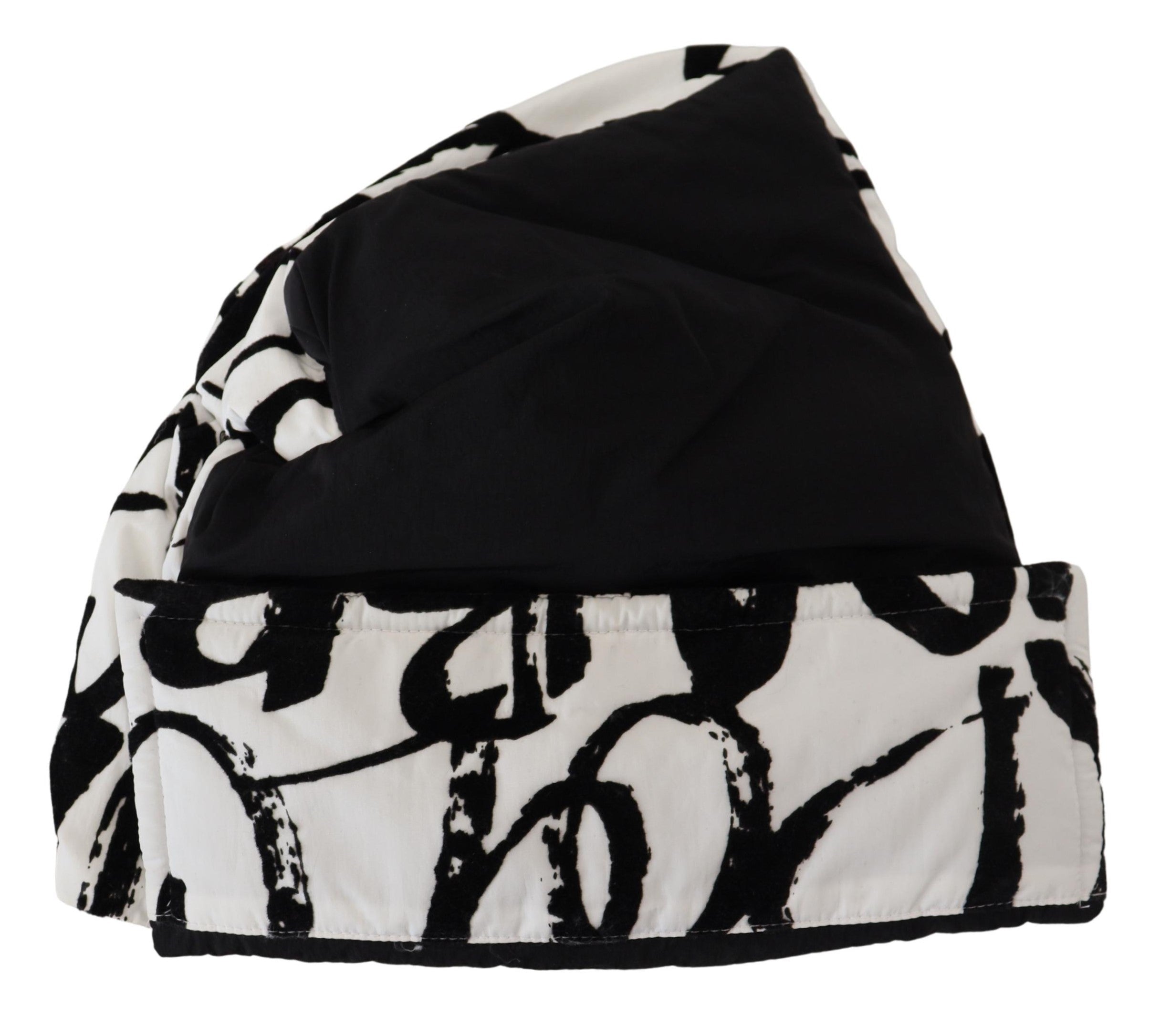 White Printed Nylon Winter Beanie Cap Hat for Women by Dolce & Gabbana, featuring a stylish printed design and snug fit.