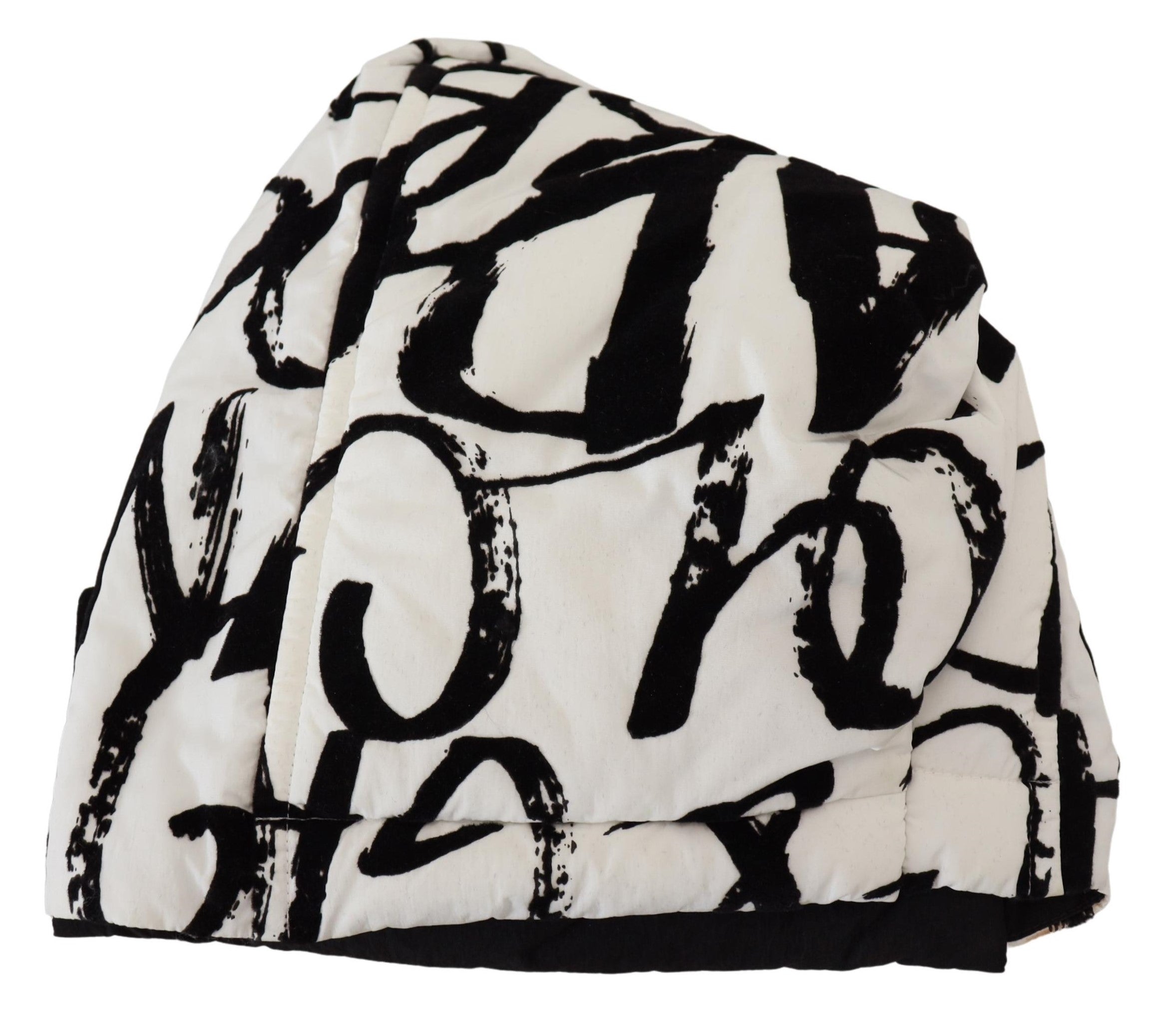 White printed nylon women's winter beanie cap hat with Dolce & Gabbana branding, featuring a snug fit and stylish design.
