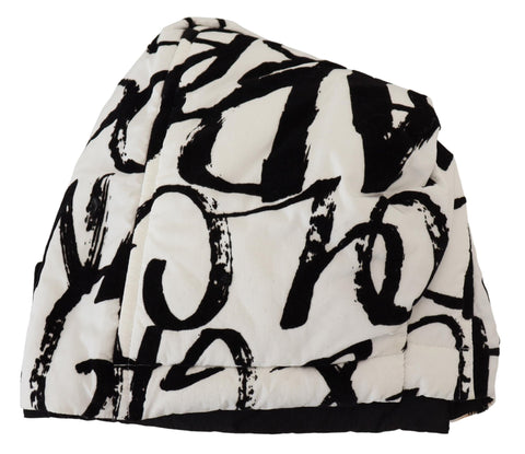 White printed nylon women's winter beanie cap hat with Dolce & Gabbana branding, featuring a snug fit and stylish design.