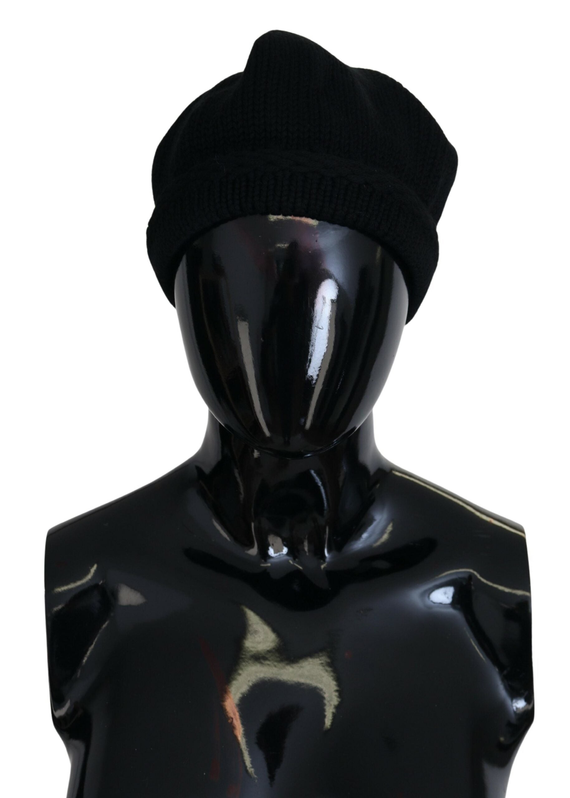 Black virgin wool women’s winter beanie cap hat by Dolce & Gabbana, featuring a cozy, stylish knit design.