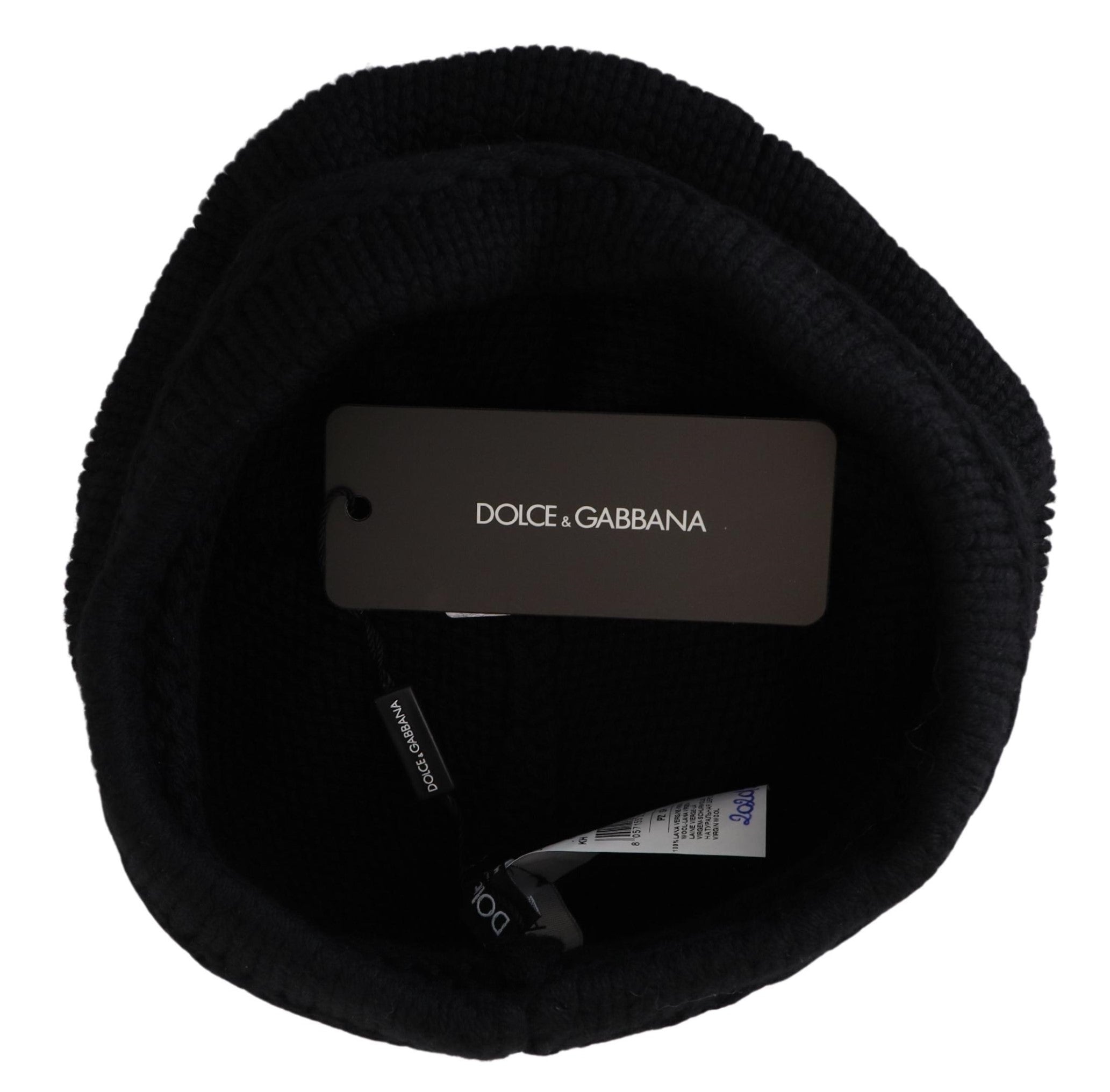 Black Virgin Wool women’s winter beanie cap hat by Dolce & Gabbana, featuring a cozy, fitted style for cold weather.