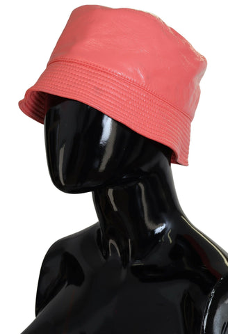 Peach quilted faux leather bucket hat for women by Dolce & Gabbana, featuring a stylish textured design and wide brim.