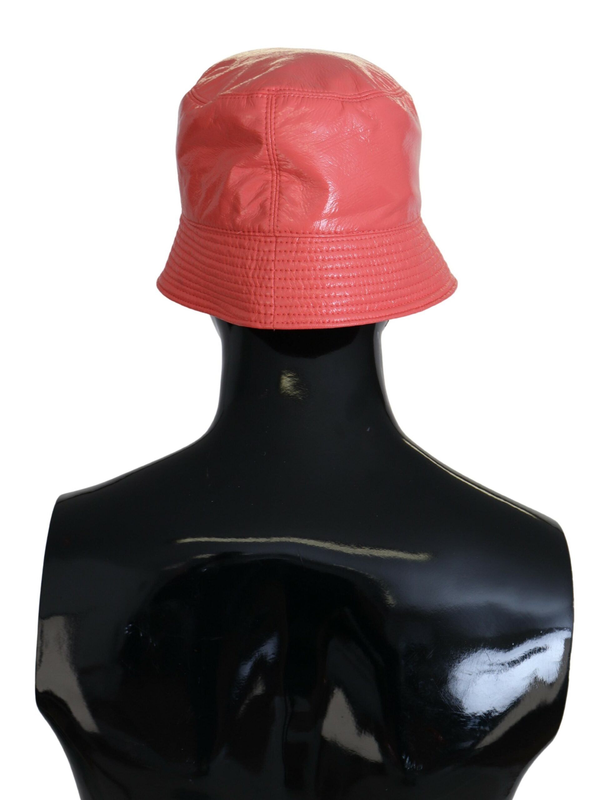 Peach quilted faux leather women's bucket hat by Dolce & Gabbana, stylish headwear with a quilted texture and bucket shape.