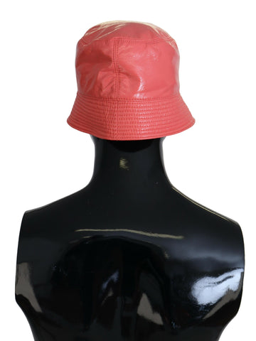 Peach quilted faux leather women's bucket hat by Dolce & Gabbana, stylish headwear with a quilted texture and bucket shape.