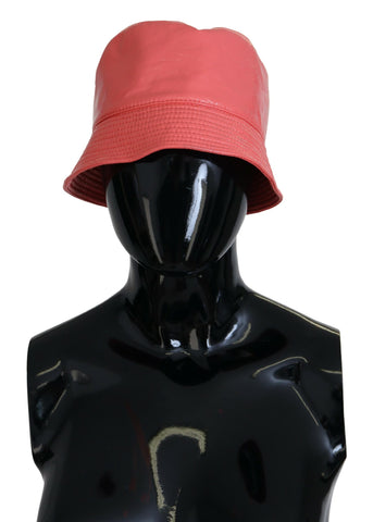 Peach quilted faux leather women's bucket hat by Dolce & Gabbana, featuring a stylish, textured design and wide brim.