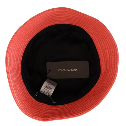 Peach quilted faux leather women’s bucket hat by Dolce & Gabbana, featuring a stylish quilted pattern and wide brim.