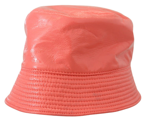 Peach quilted faux leather women's bucket hat by Dolce & Gabbana, featuring a stylish, textured design and wide brim.
