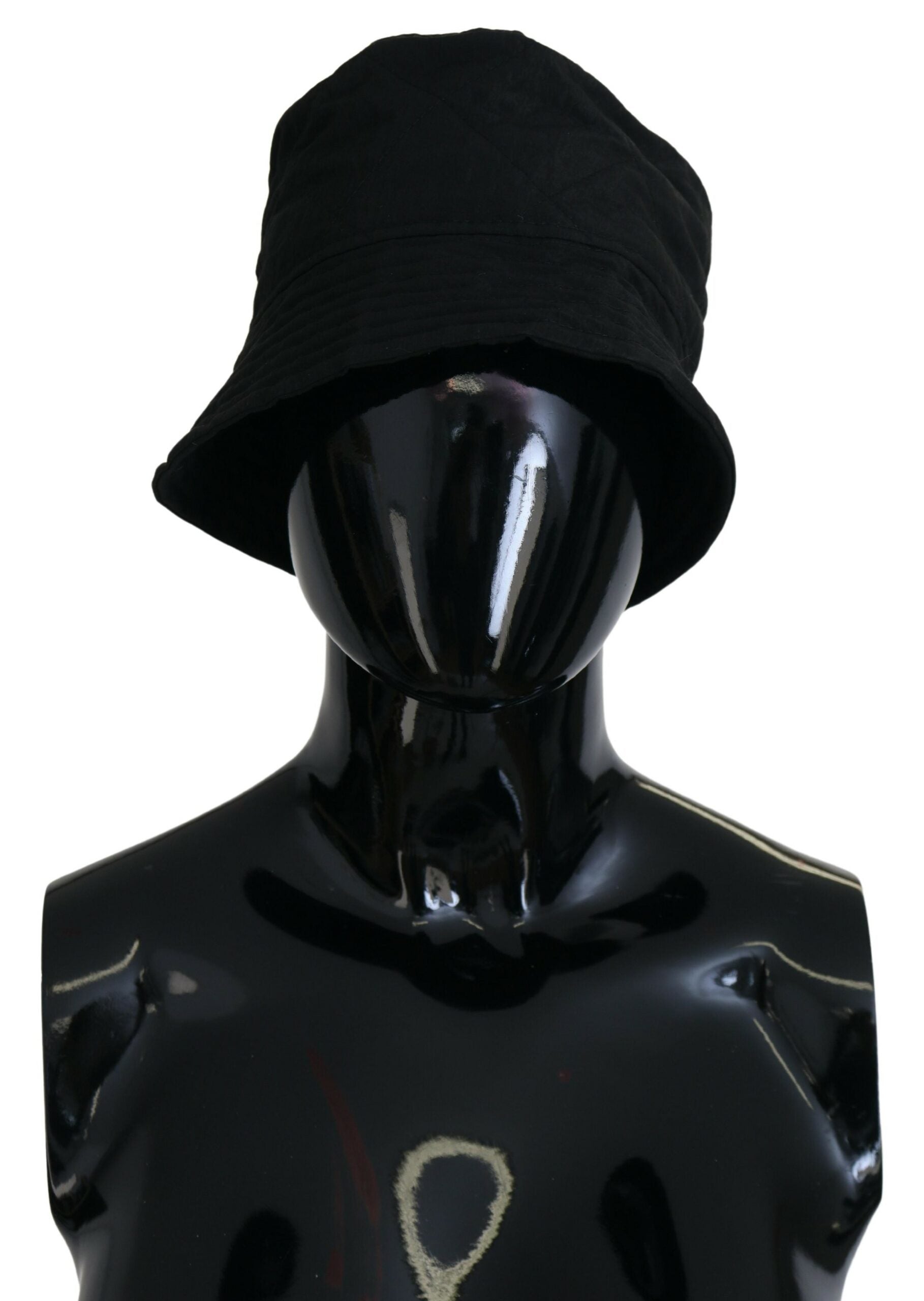 Black nylon women's bucket cap hat by Dolce & Gabbana, featuring a casual, stylish design with a wide brim and adjustable strap.