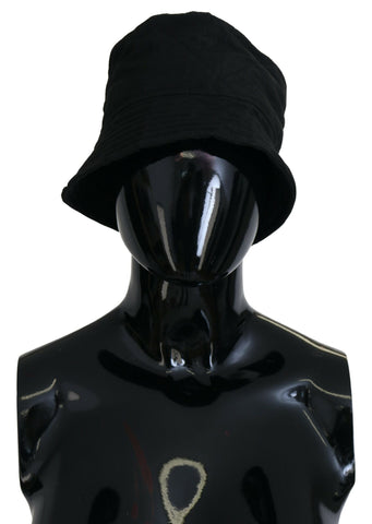 Black nylon women's bucket cap hat by Dolce & Gabbana, featuring a casual, stylish design with a wide brim and adjustable strap.