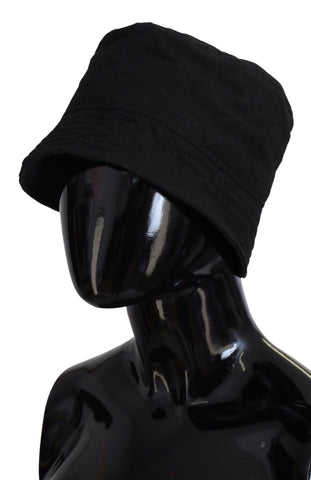 Black nylon women’s bucket cap hat by Dolce & Gabbana, featuring a stylish wide-brim design and casual fashion look.