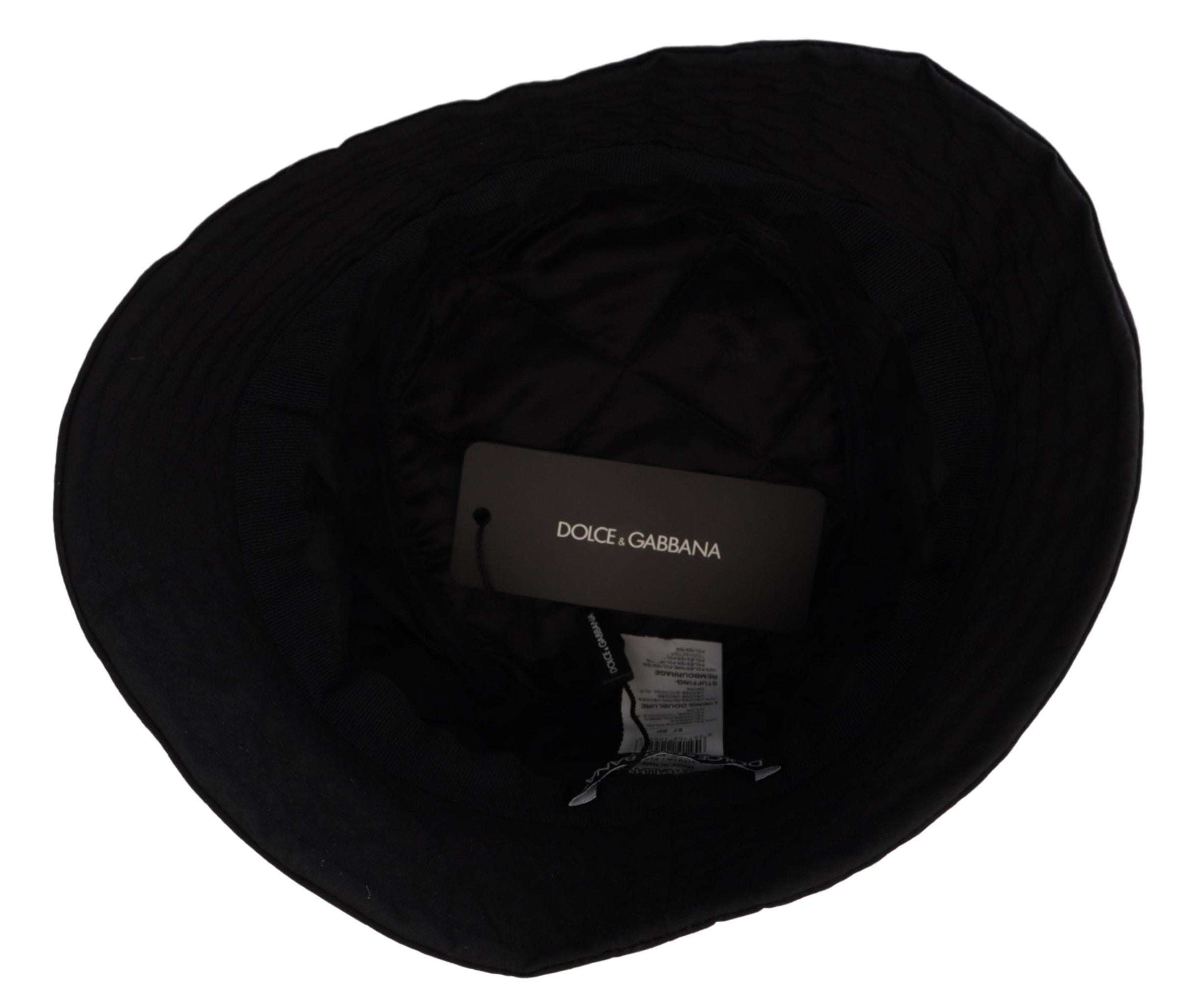 Black nylon women's bucket hat by Dolce & Gabbana, showcasing a stylish, casual headwear design with a wide brim.