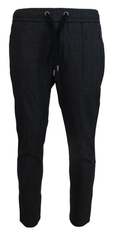 Gray cotton jogger men's pants by Dolce & Gabbana, featuring a relaxed fit and elastic waistband.