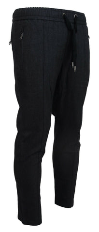 Gray cotton jogger men's pants by Dolce & Gabbana, featuring a relaxed fit and stylish design, shown in the image.