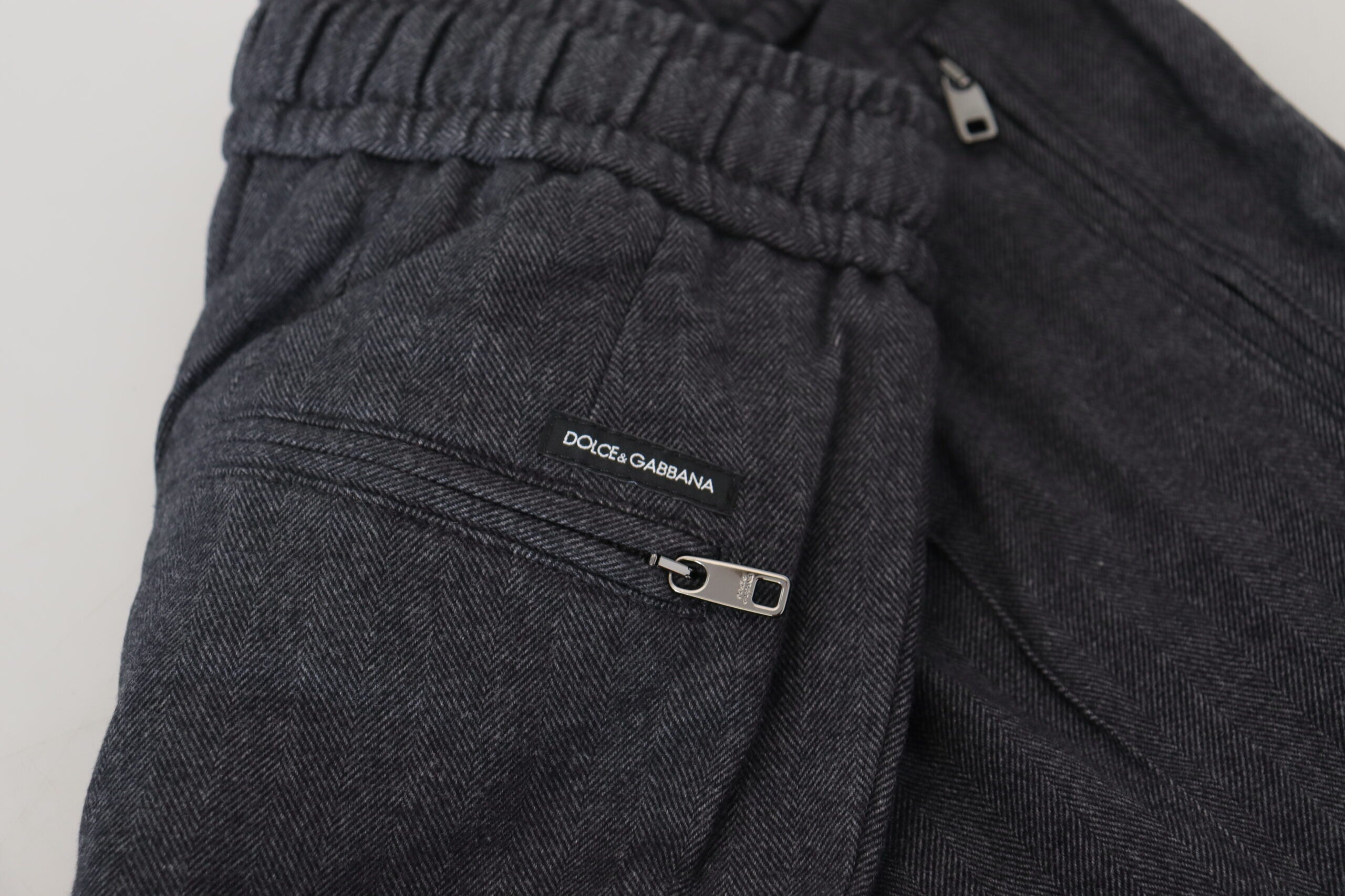 Gray cotton jogger men's pants by Dolce & Gabbana, featuring a relaxed fit and elastic waistband.
