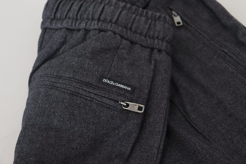 Gray cotton jogger men's pants by Dolce & Gabbana, featuring a relaxed fit and elastic waistband.