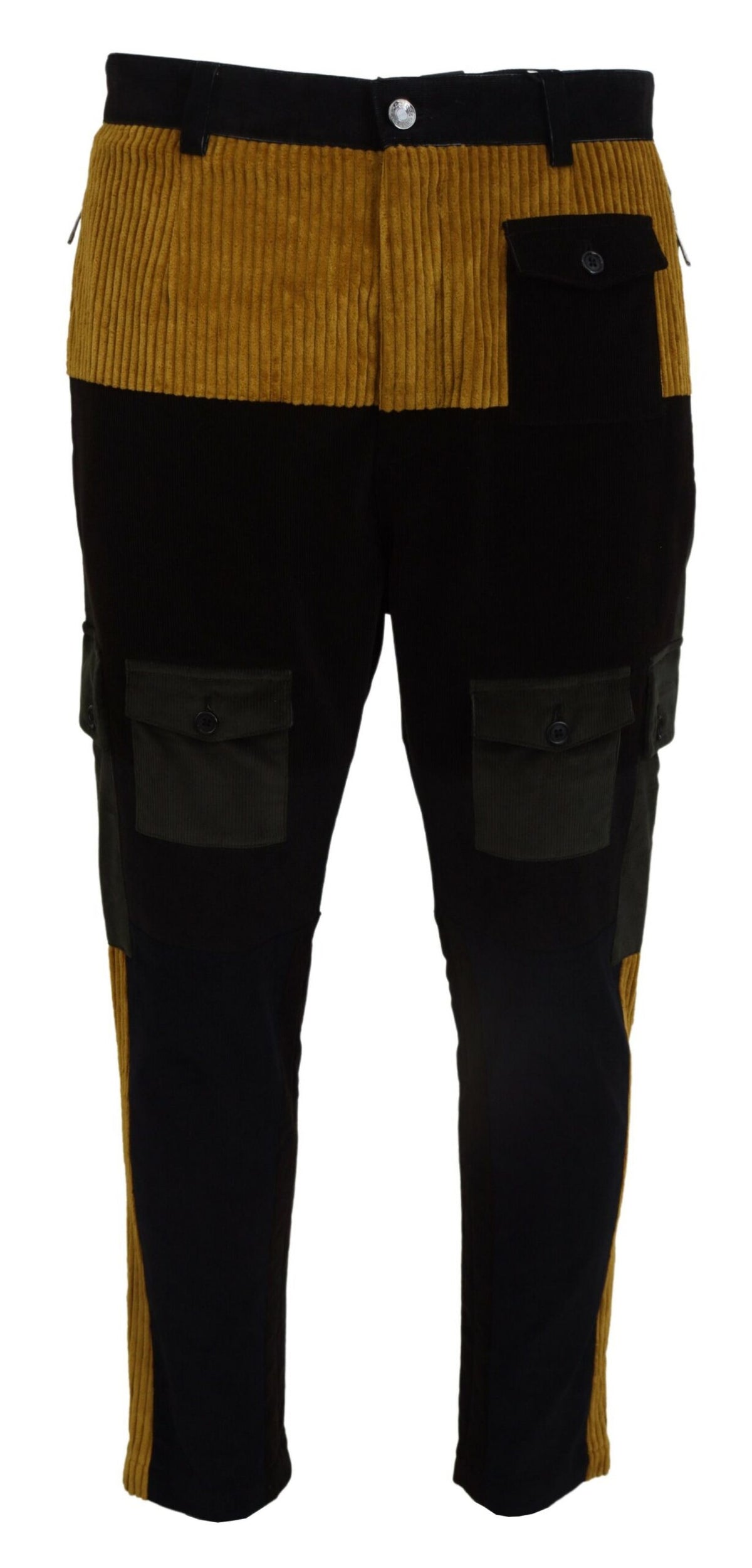 Black and yellow cotton men's pants by Dolce & Gabbana, featuring a stylish fit and casual design.