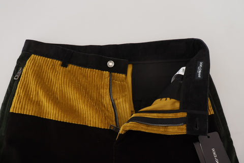 Black and yellow cotton men's pants by Dolce & Gabbana, featuring a stylish fit and casual design.