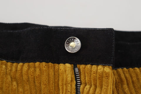 Black and yellow cotton men's pants by Dolce & Gabbana, featuring a tailored fit and stylish design.