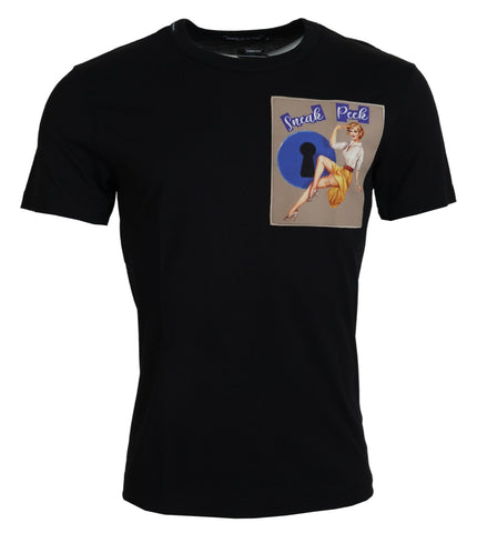Black Dolce & Gabbana Sneak Peek cotton short sleeve T-shirt with crew neck and graphic design on front.
