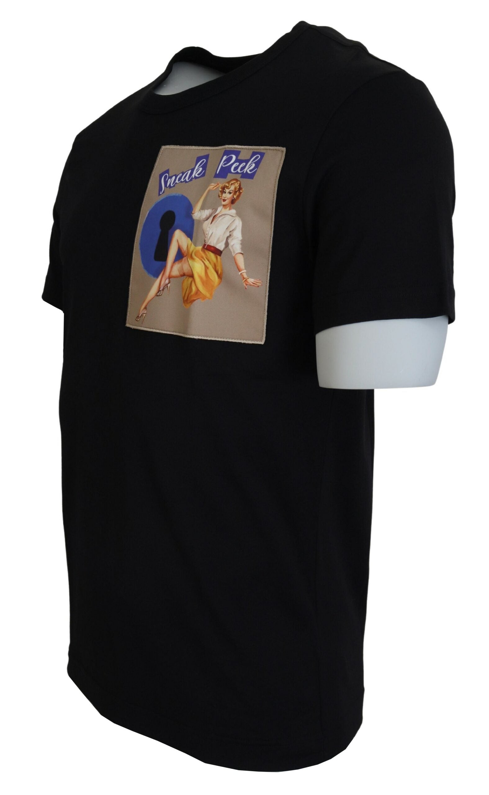 Black Dolce & Gabbana Sneak Peek cotton short sleeve T-shirt with a crew neck and minimalist design.