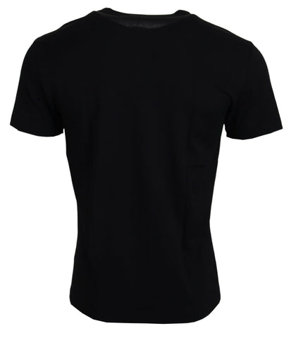 Black Dolce & Gabbana Sneak Peek cotton short sleeve T-shirt with crew neck and graphic design, casual men's apparel.