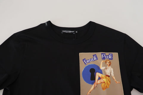 Black Dolce & Gabbana Sneak Peek cotton short sleeve T-shirt with graphic print on the front.
