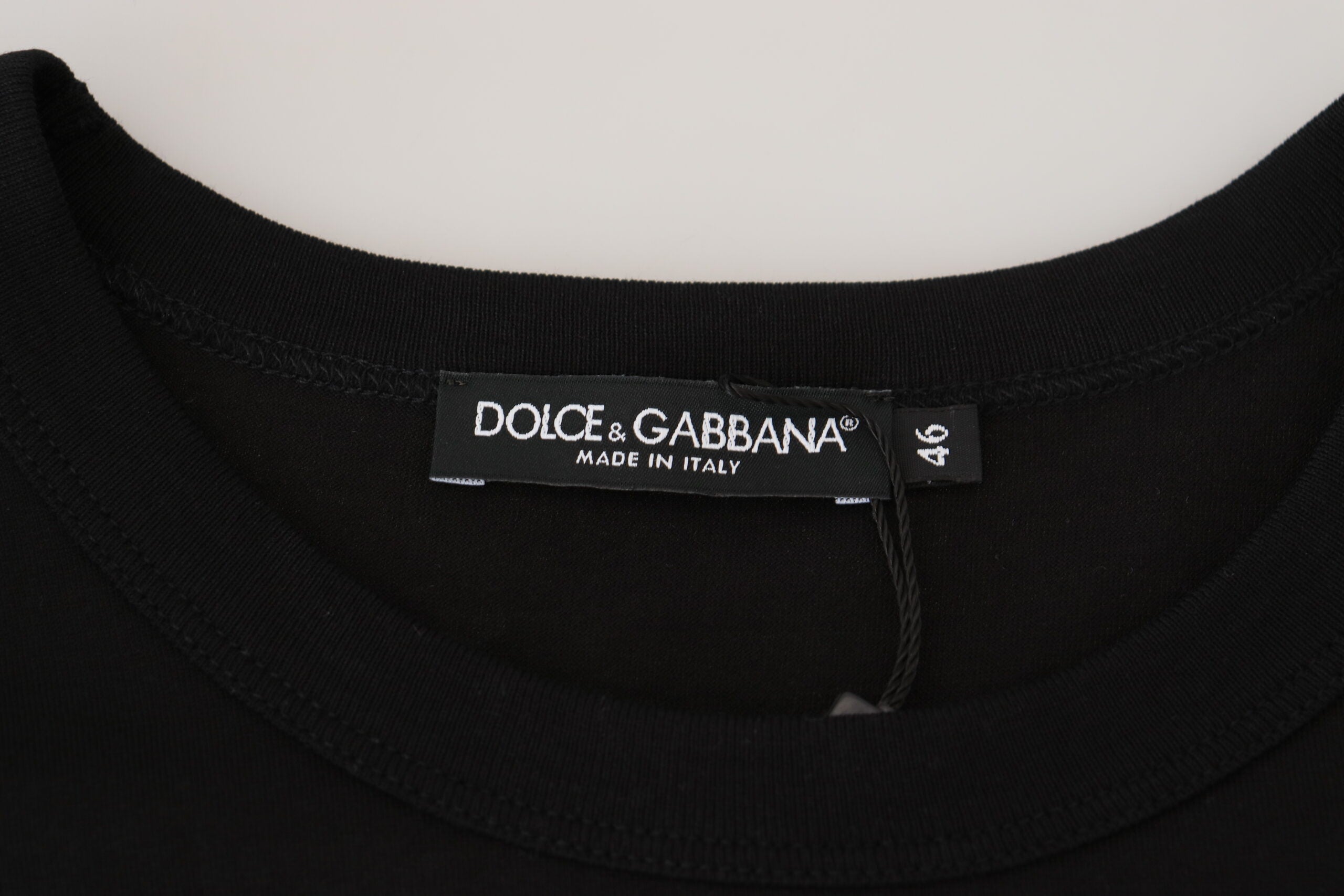 Black Dolce & Gabbana Sneak Peek cotton short sleeve T-shirt with a crew neckline and graphic design front view.