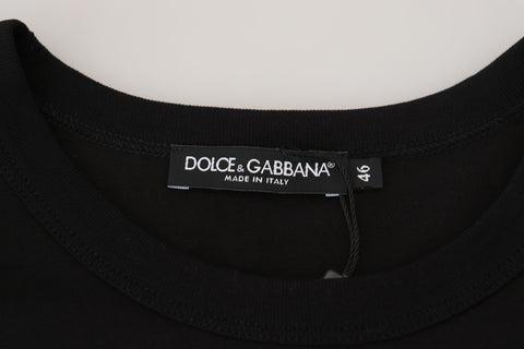 Black Dolce & Gabbana Sneak Peek cotton short sleeve T-shirt with a crew neckline and graphic design front view.