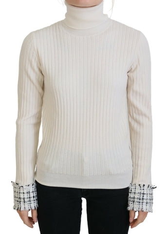 Ivory Dolce & Gabbana turtleneck sweater with distressed cuffs, cozy knit pullover for stylish winter wear.