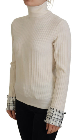 Ivory Dolce & Gabbana turtleneck sweater with distressed cuffs, soft knit, and stylish fit for a chic winter look.