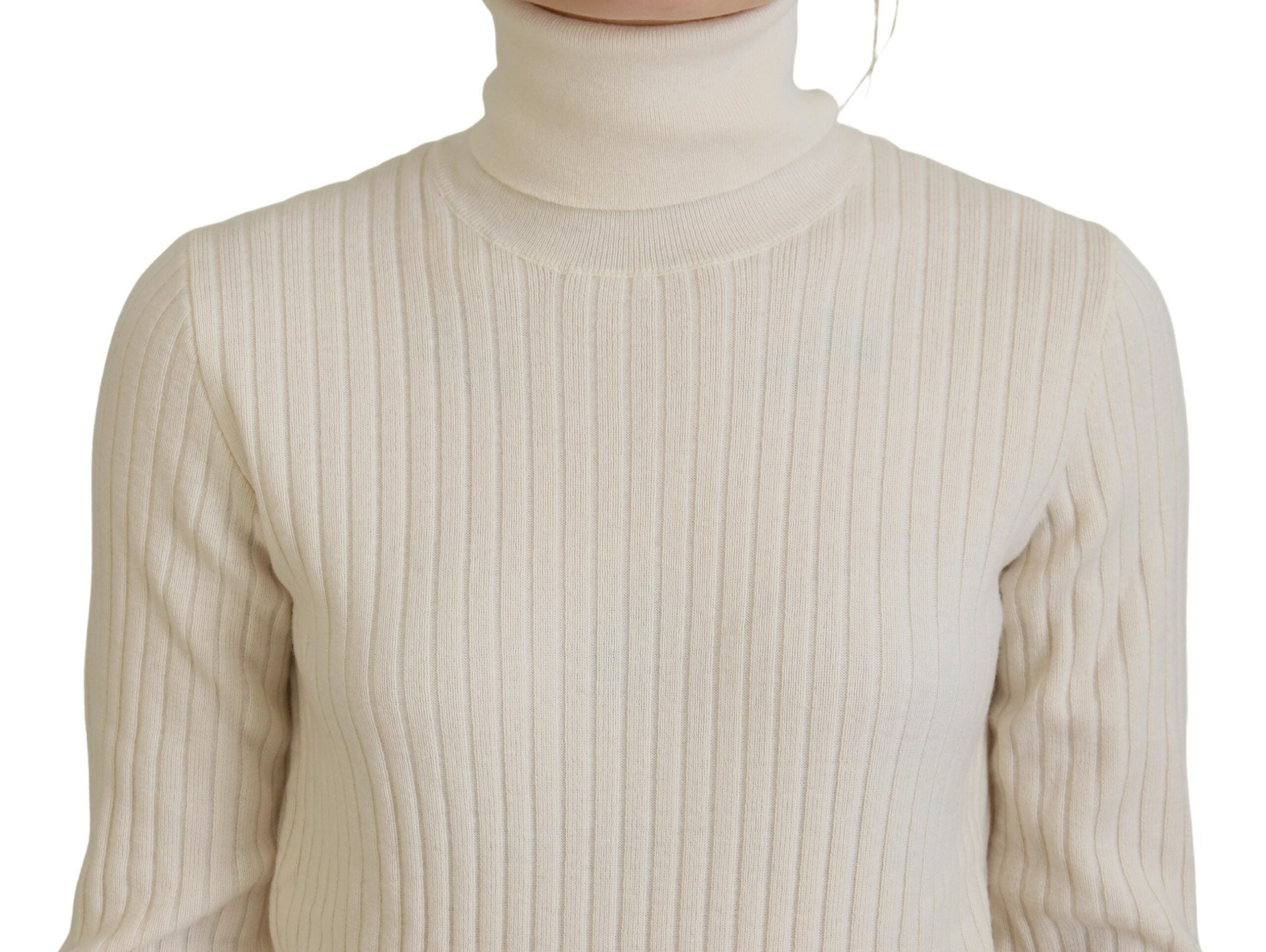 Ivory Dolce & Gabbana turtleneck sweater with distressed cuffs, long sleeves, and cozy knit fabric.